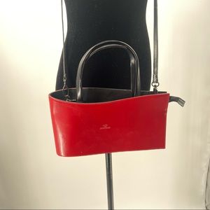 Daniela Moda Red Black Leather Purse Shoulder Bag